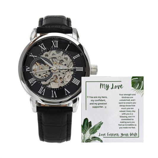 Genuine Black Leather Men's Watch - My love