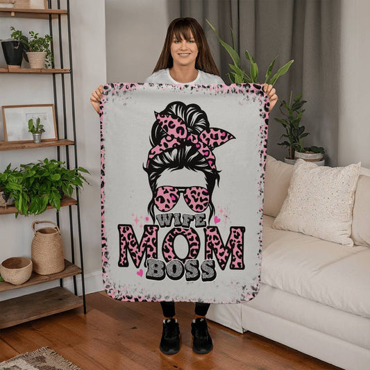 Wife mom boss Sherpa Fleece Blanket