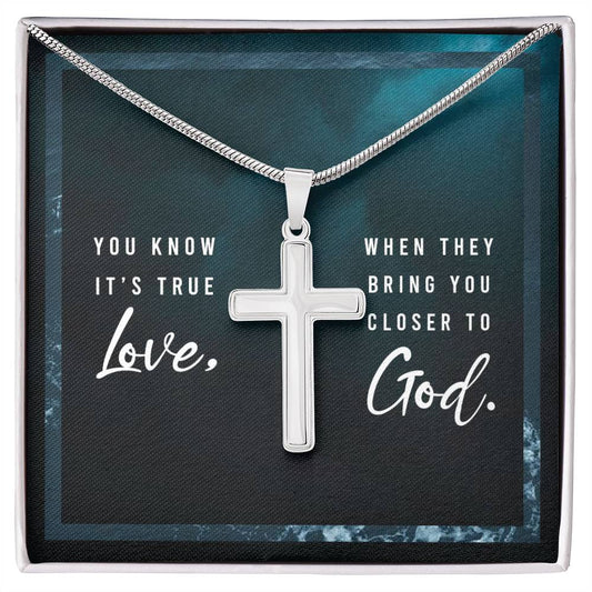 You know it's true love womans cross necklace